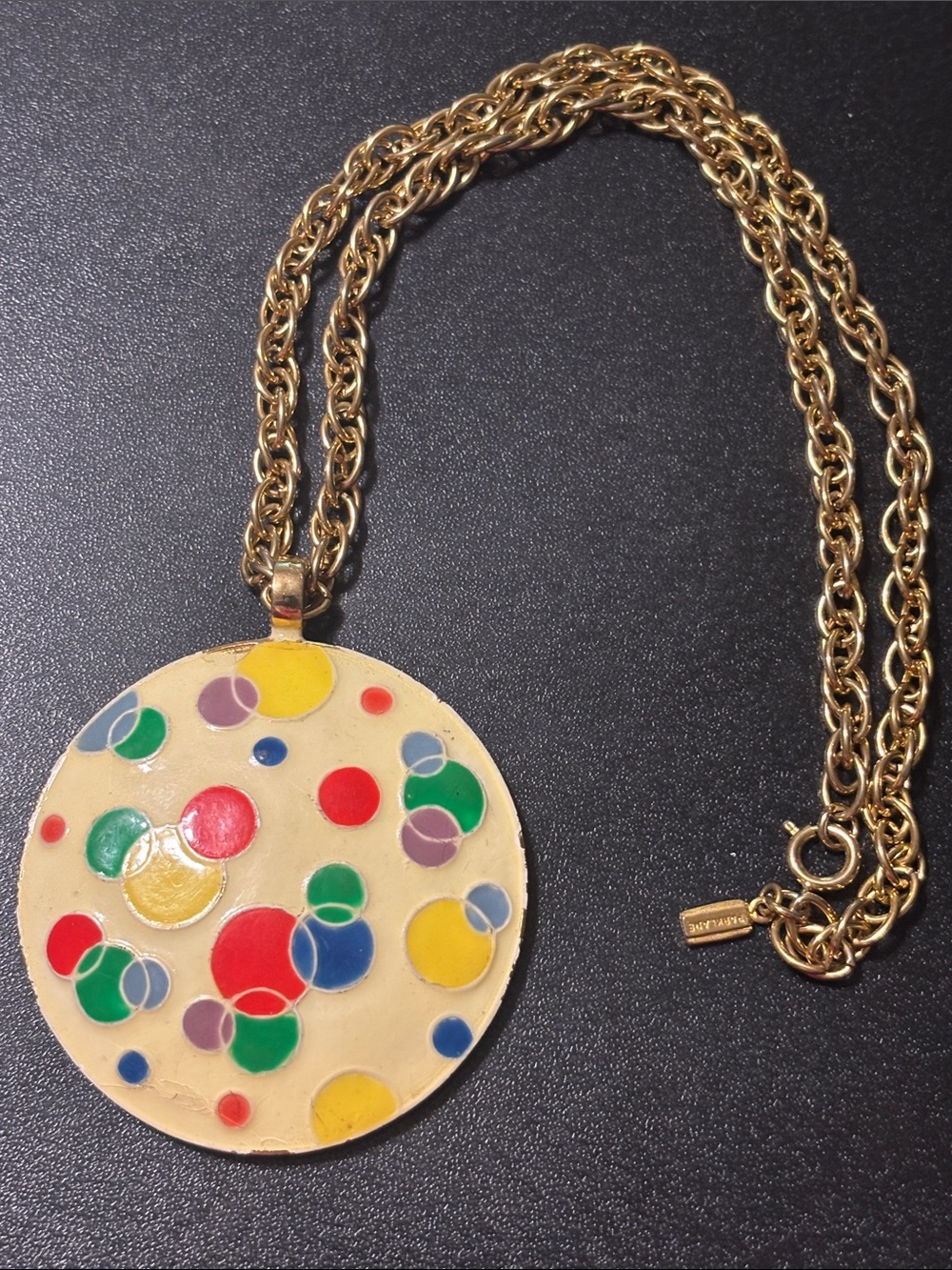 Park Lane Necklace with Multicolor Enamel Polka Dot Pendant Pop Art Pendant READ